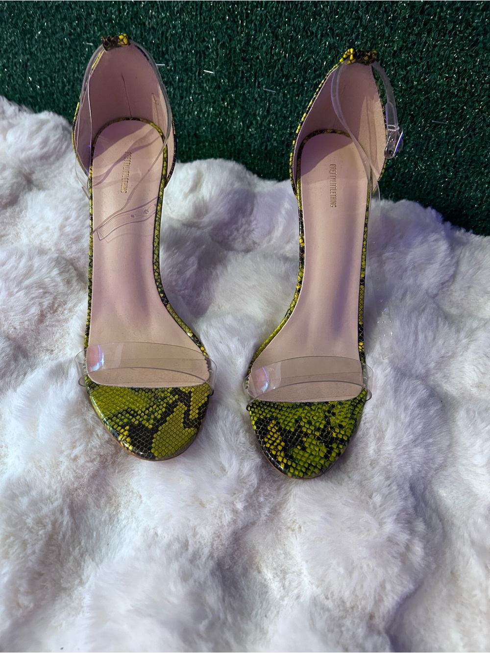 Women’s Green Snake-Print Ankle Strap Heels